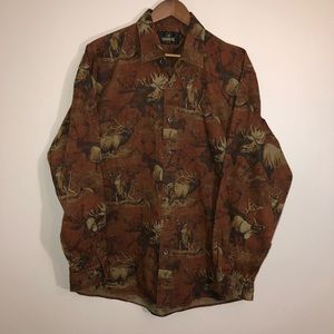 REDHEAD Mens Sz LARGE Moose Deer Hunting Long Sleeve Button Up Shirt GUC